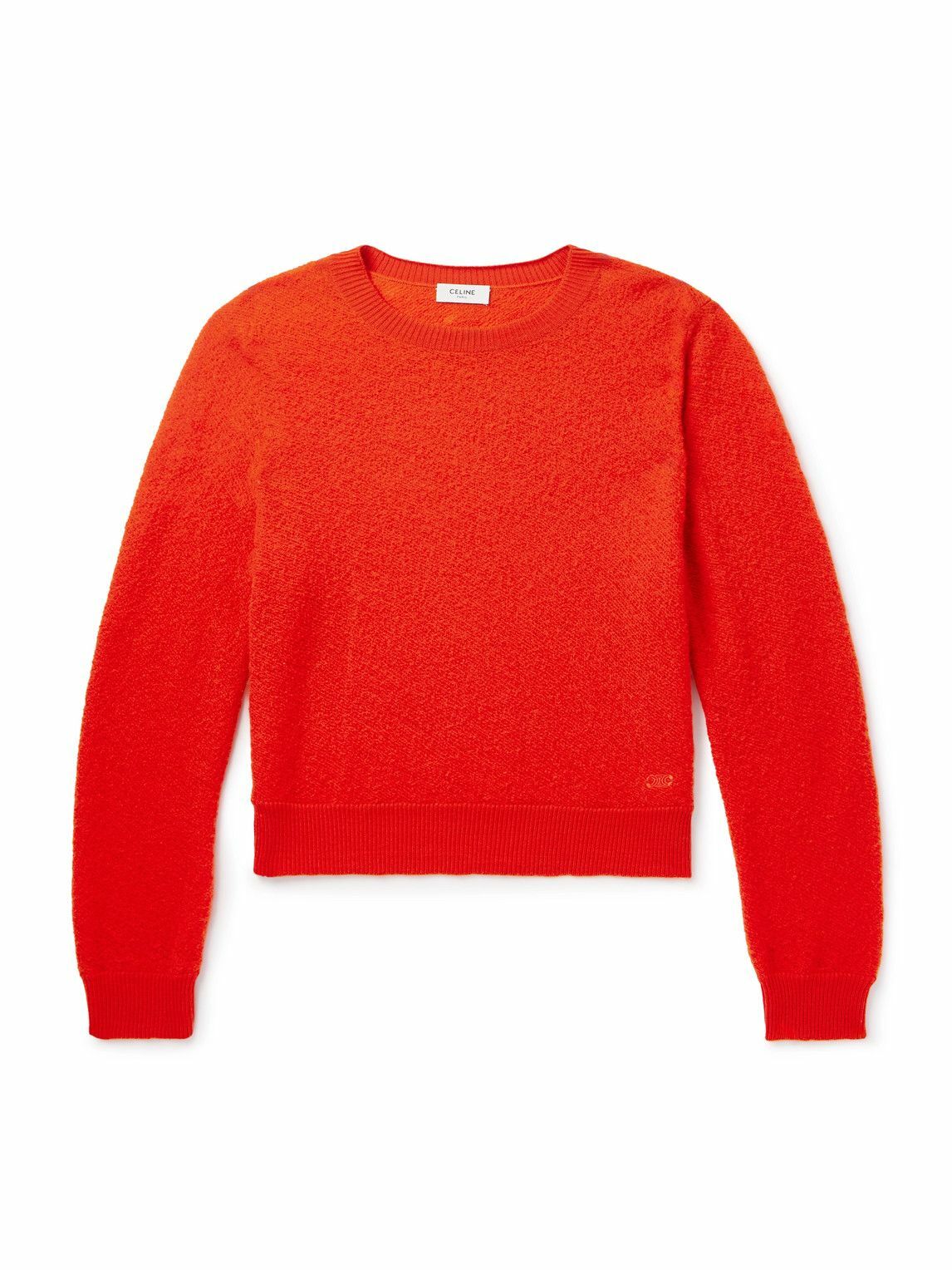CELINE - Logo-Embroidered Open-Knit Wool Sweater - Red