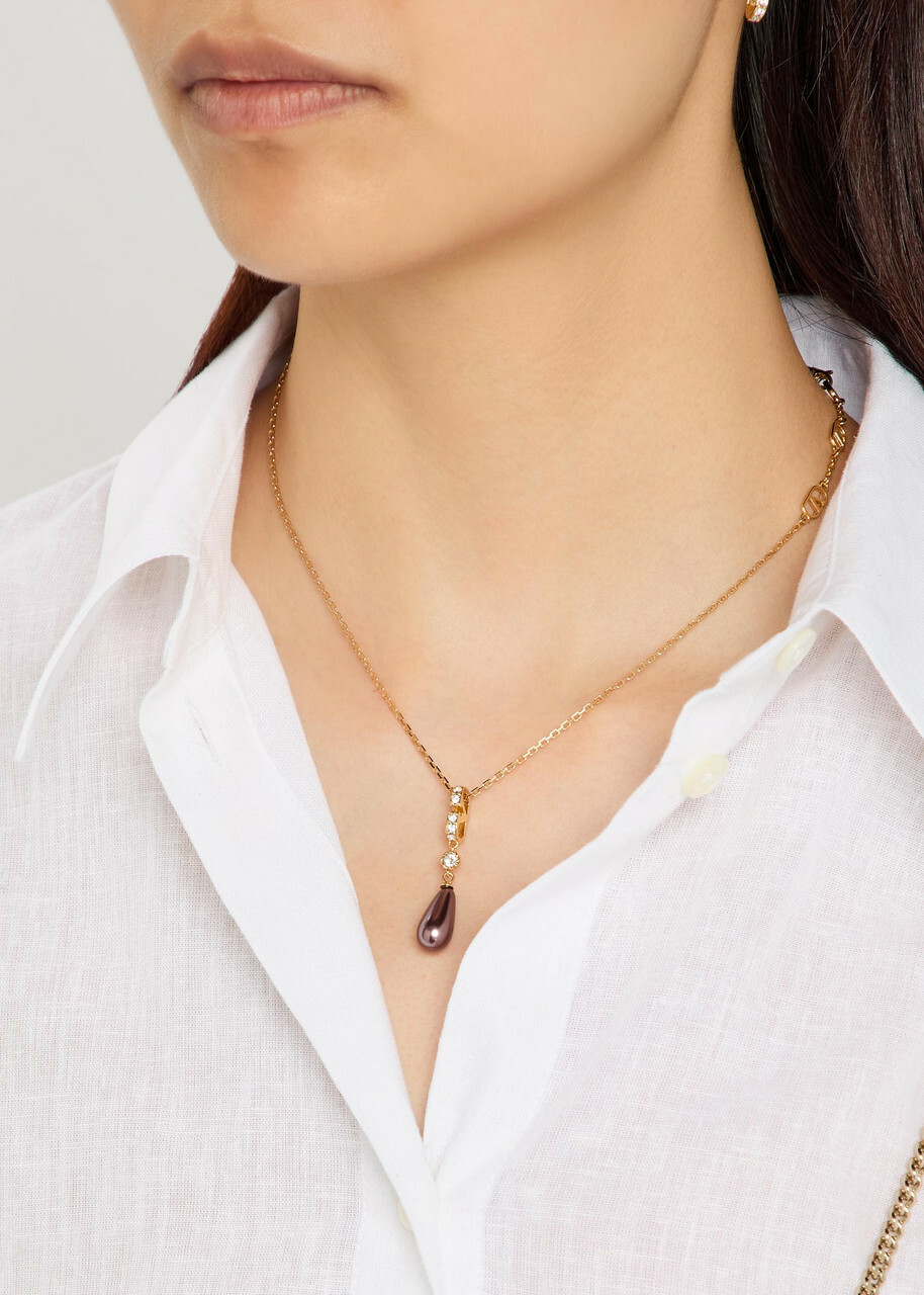 Valentino Vlogo Crystal-embellished Necklace - Gold - One Size