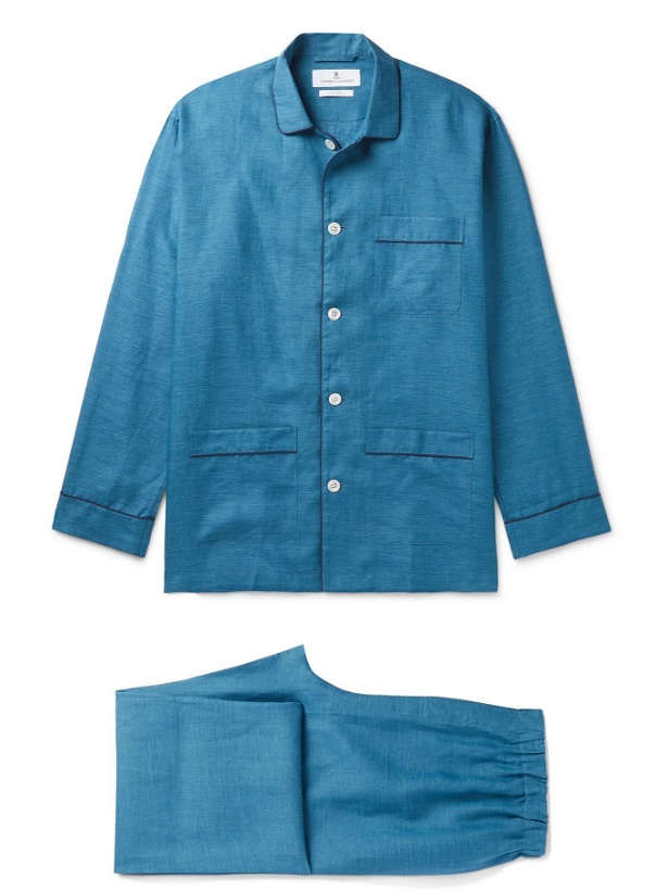Photo: TURNBULL & ASSER - Modern Piped Linen Pyjama Set - Blue