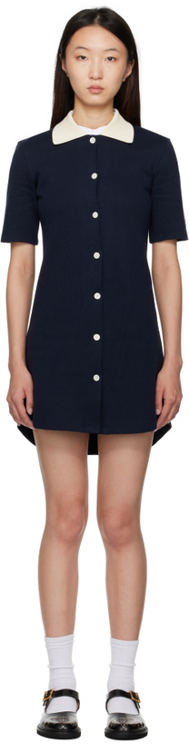 Photo: Thom Browne Navy Solid Double Face Knit Polo Minidress