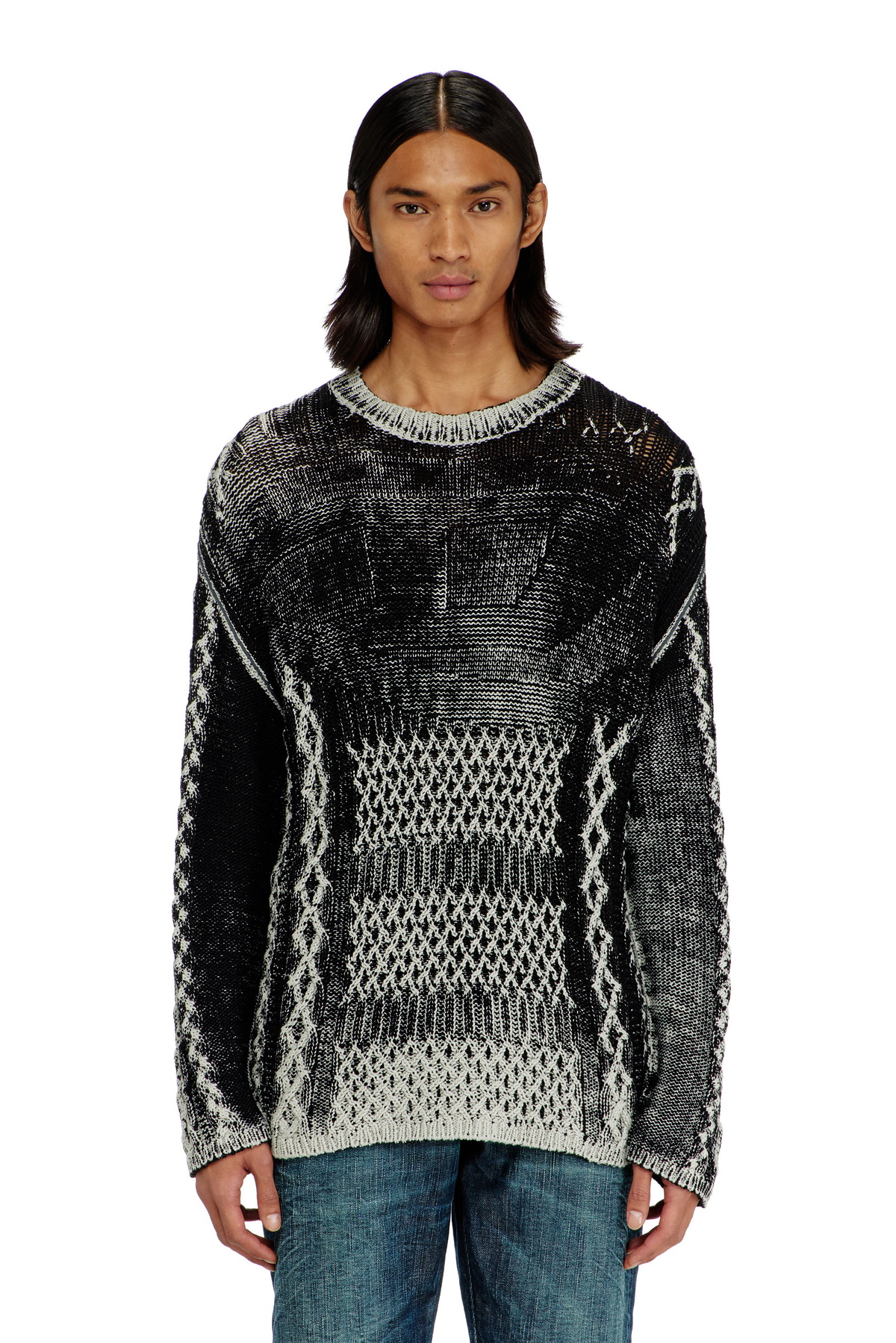 Diesel Treated cable-knit jumper - Knitwear Mens in Multicolor