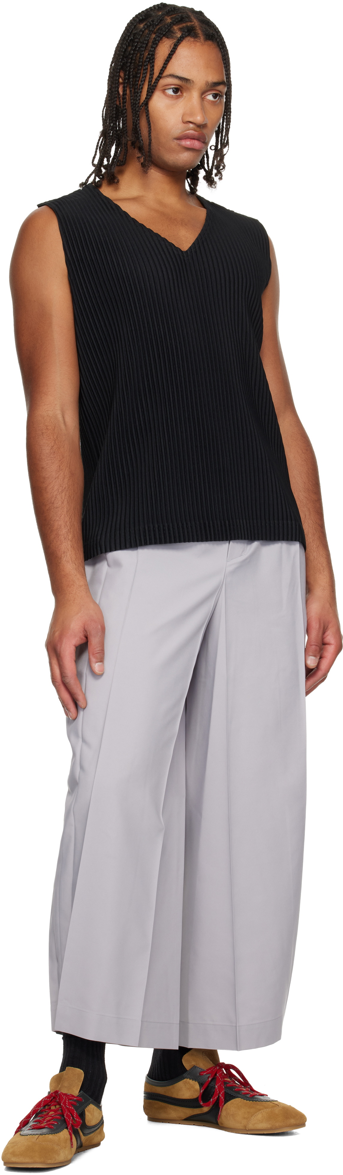 132 5. ISSEY MIYAKE Gray Flat Square Trousers