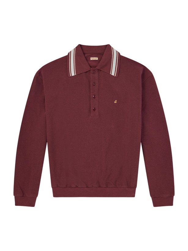 Photo: KAPITAL - Box Striped Embroidered Cotton-Piqué Polo Shirt - Burgundy