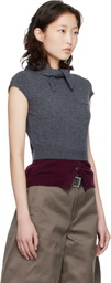 Meryll Rogge Gray & Burgundy Crew Neck Cap Sleeve Bandana Sweater