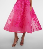 Monique Lhuillier Floral-appliqué tulle midi dress