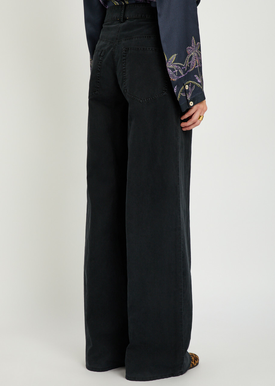Forte_forte Wide-leg Brushed Cotton Trousers Navy