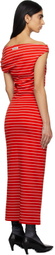 MSGM Red & White Striped Midi Dress