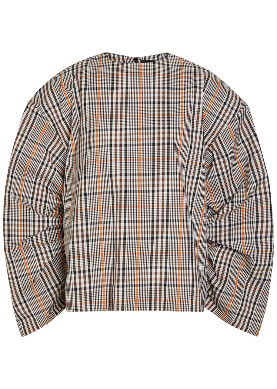 A.W.A.K.E Mode Checked Drawstring Cotton-blend top Brown