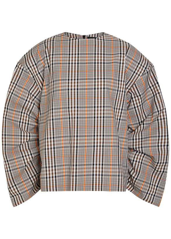 Photo: A.W.A.K.E Mode Checked Drawstring Cotton-blend top Brown