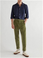 Officine Générale - Hugo Tapered Belted Pleated Cotton and Modal-Blend Corduroy Trousers - Green