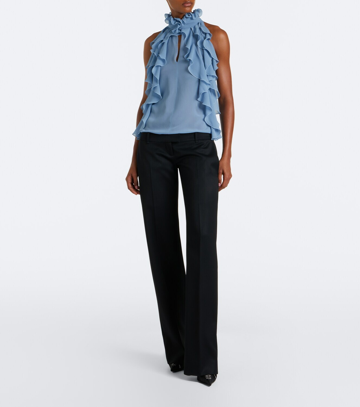 McQueen Ruffled cutout silk georgette top