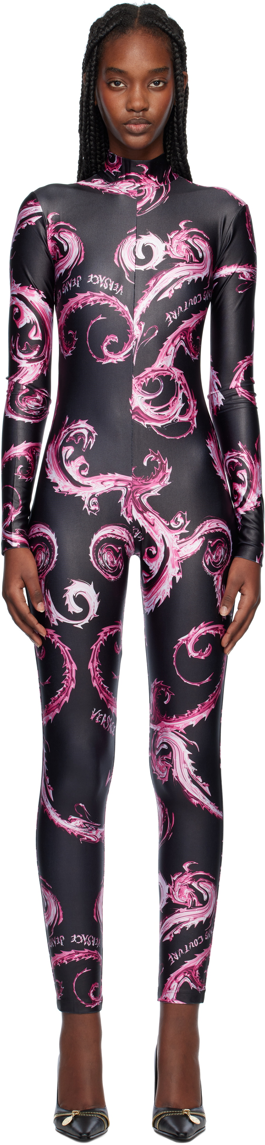 Versace Jeans Couture Black & Purple Chromo Couture Catsuit