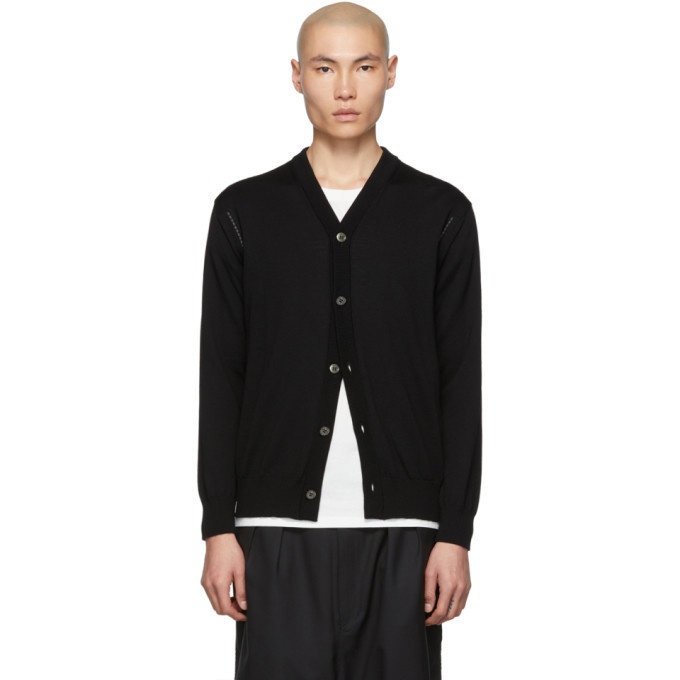 Photo: Comme des Garcons Homme Black and Grey Worsted Wool Intarsia Cardigan