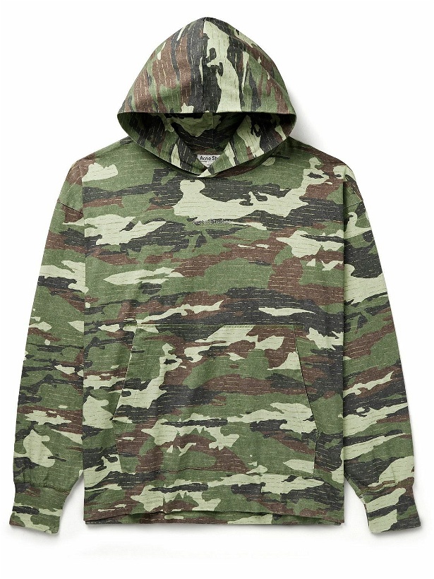 Photo: Acne Studios - Franklin Crystal-Embellished Camouflage-Print Cotton-Jersey Hoodie - Green
