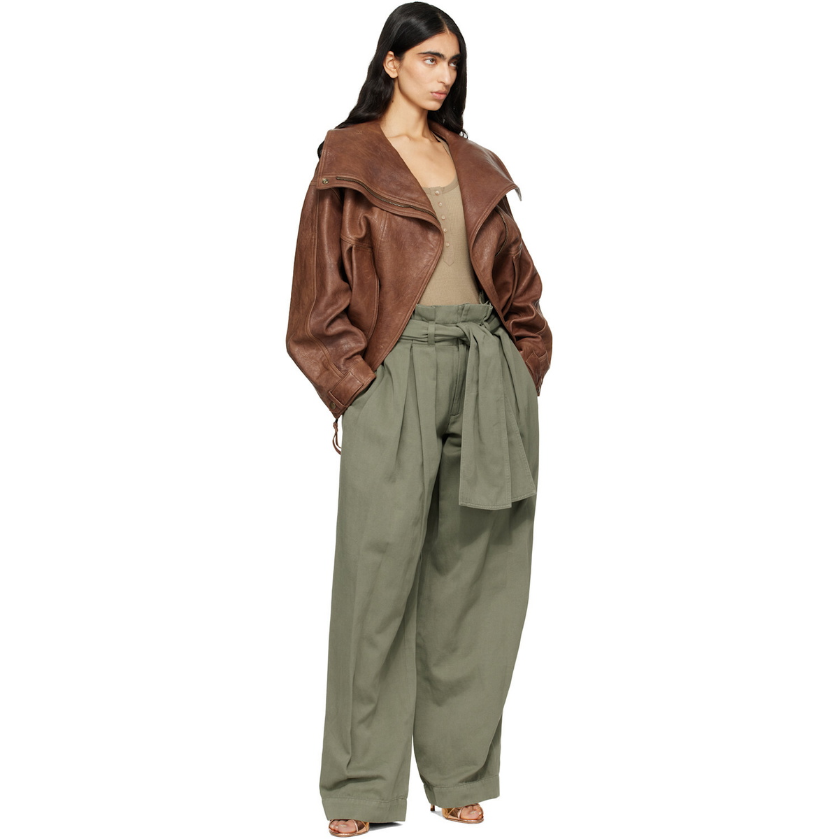 BALMAIN Brown Lambskin Bomber Jacket