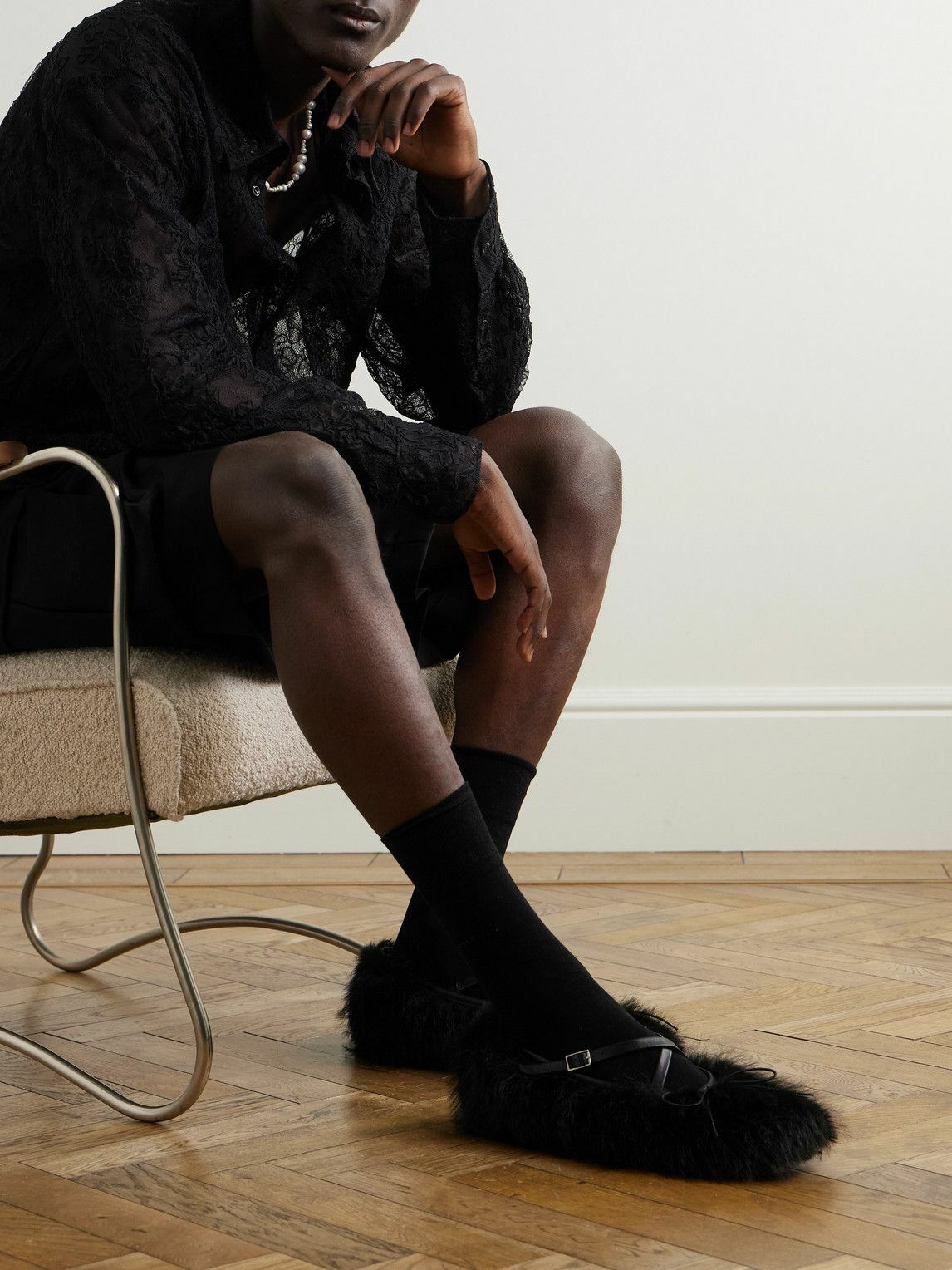 Simone Rocha - Leather-Trimmed Faux Fur Loafers - Black