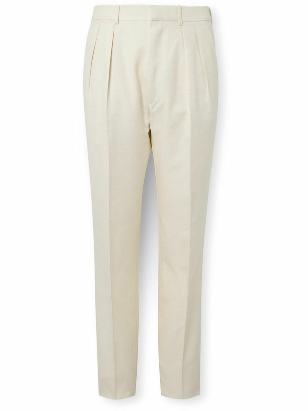 Photo: TOM FORD - Atticus Slim-Fit Straight-Leg Pleated Silk Trousers - Neutrals