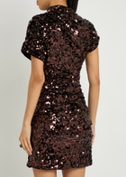 Ganni Sequin-embellished Velvet Mini Dress Dark Brown