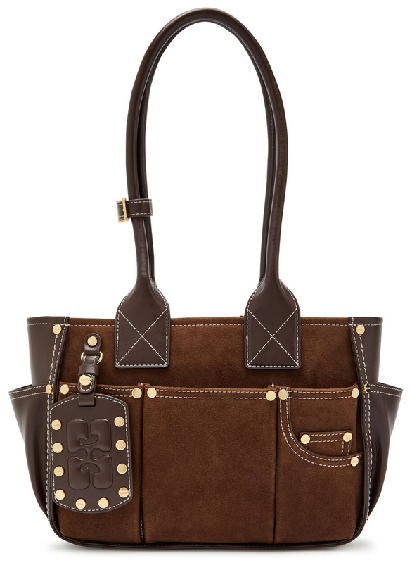 Photo: Ganni Posy Small Leather and Suede Shoulder bag - Dark Brown - One Size