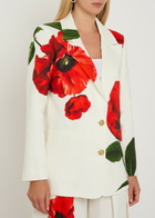 Alice + Olivia Elna Floral-print Linen-blend Blazer White And Red