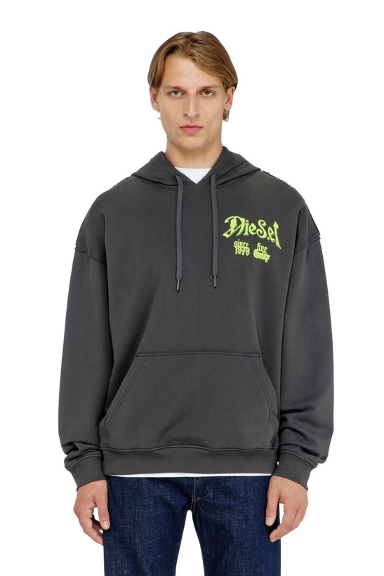 Photo: Diesel Cotton hoodie with flocked graphics - Sweaters Mens in Grey