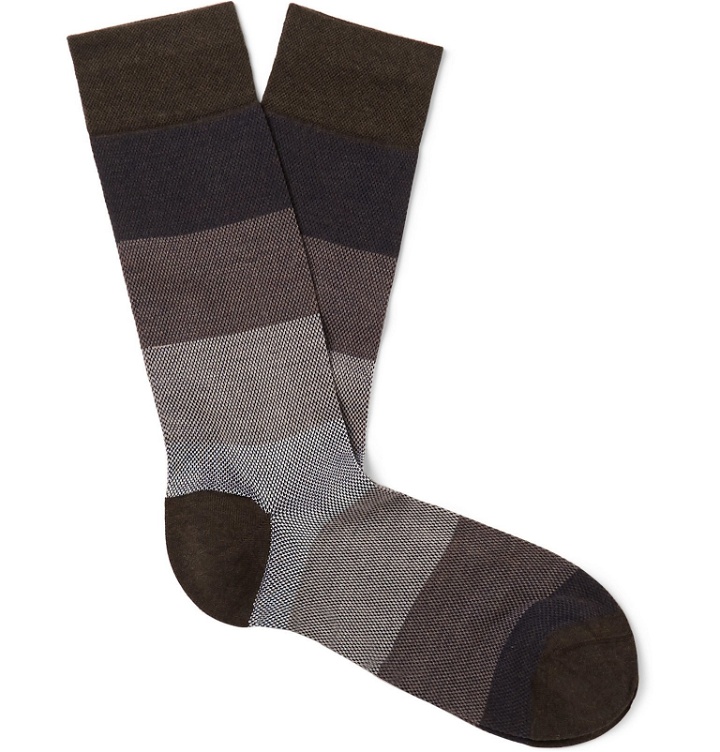Photo: Marcoliani - Striped Textured Pima Cotton-Blend Piqué Socks - Brown