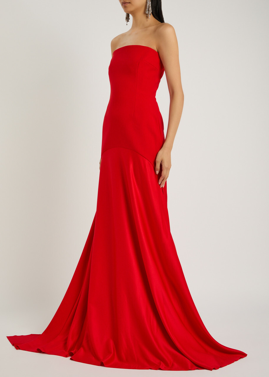 Solace London Alessandra Strapless Satin and Crepe Gown Red