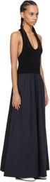 St. Agni Black Plunge Neck Midi Dress