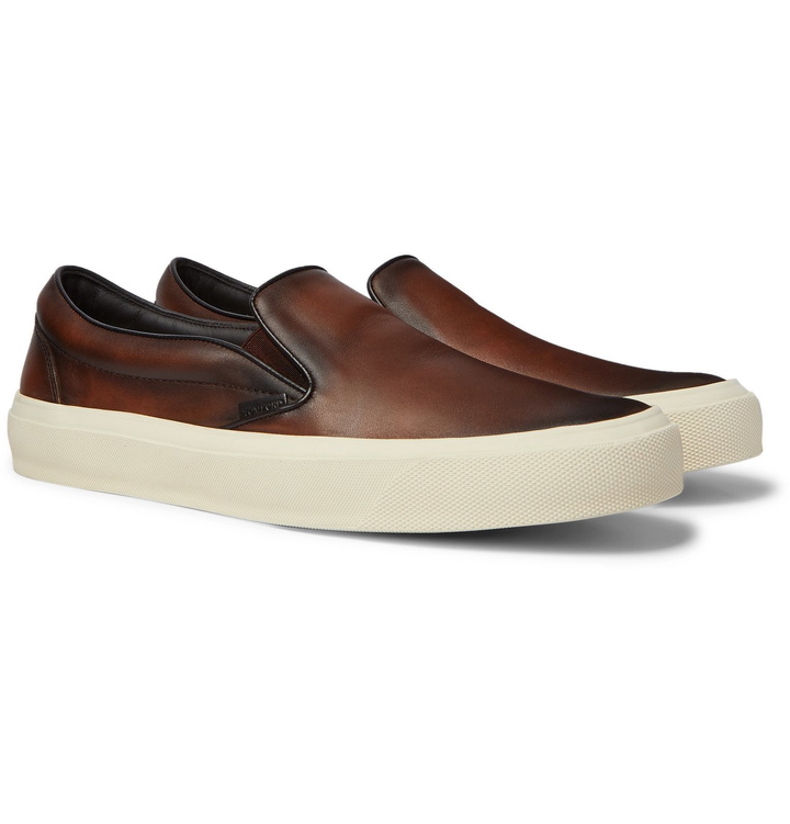 Photo: TOM FORD - Cambridge Burnished-Leather Slip-On Sneakers - Brown