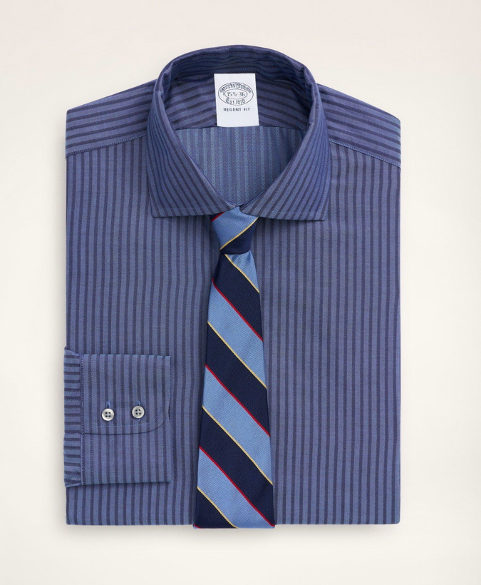 Photo: Brooks Brothers Men's Regent Regular-Fit Dress Shirt, Dobby English Collar Stripe | Navy