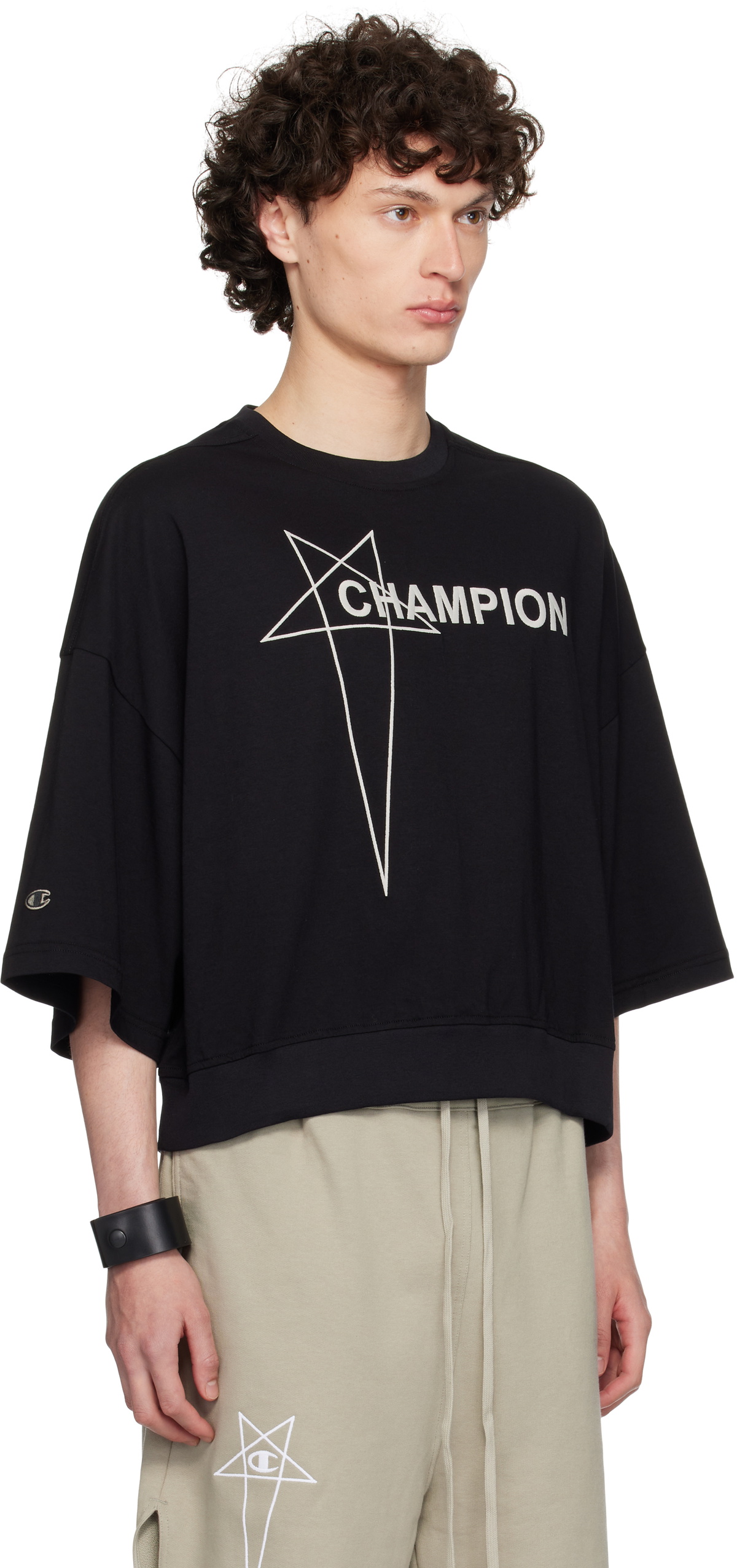 Rick Owens Black Champion Edition Tommy Cropped T-shirt Rick Owens