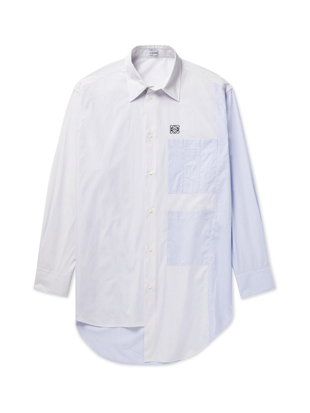 Photo: LOEWE - Asymmetric Logo-Embroidered Pinstriped Cotton-Poplin Shirt - White
