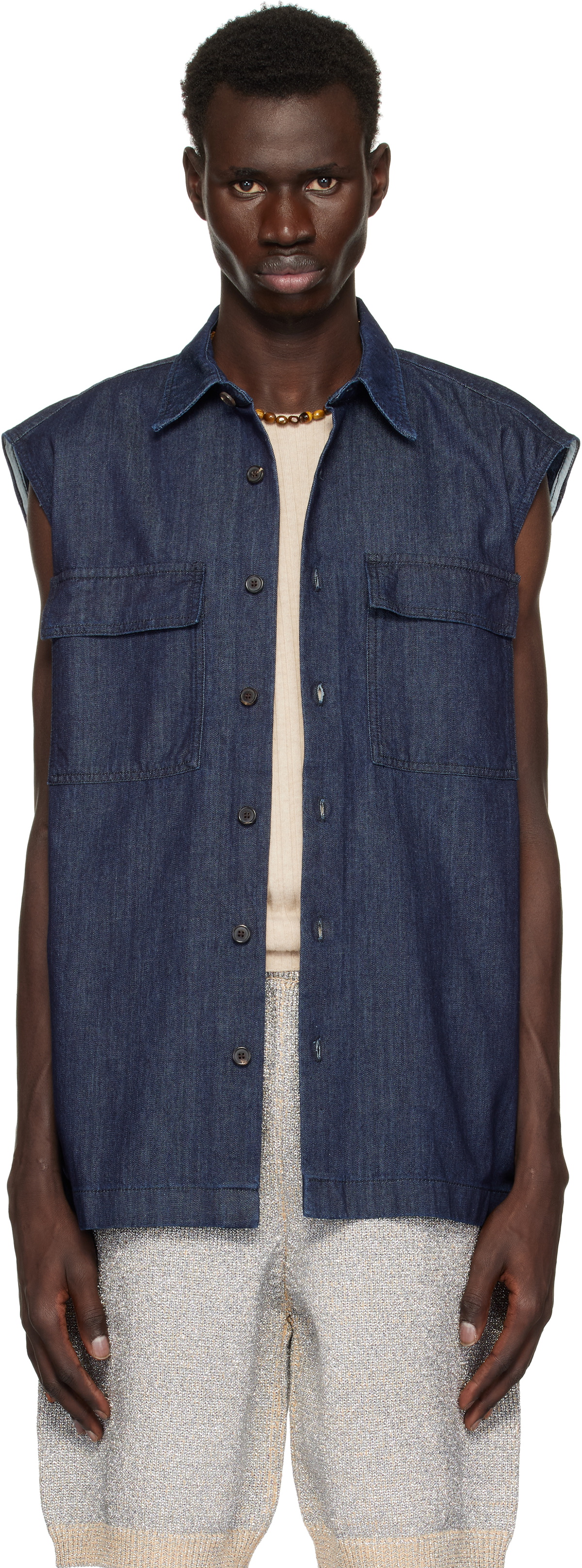 DRIES VAN NOTEN メッシュタンクトップ ネイビーS Dries Van Noten Black Mesh Tank Top Dries Van Noten