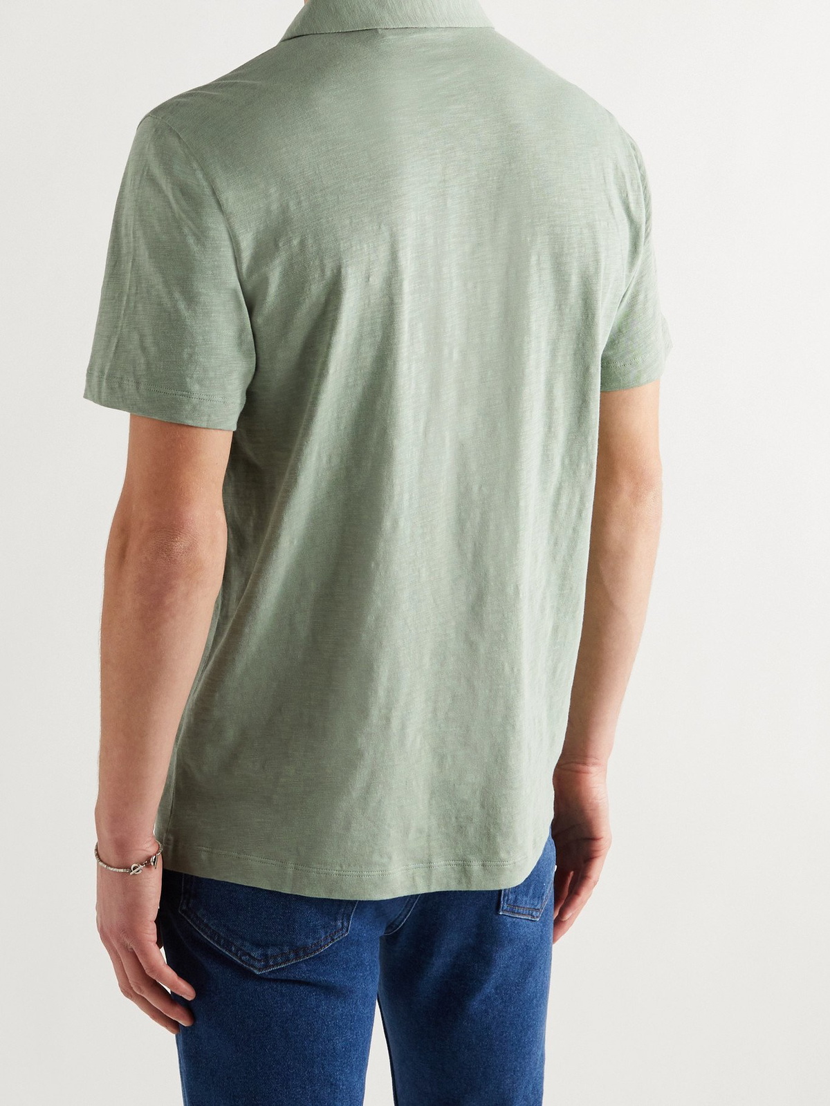 Theory Bron Slub Organic Cotton Jersey Polo Shirt Green M Theory 7200