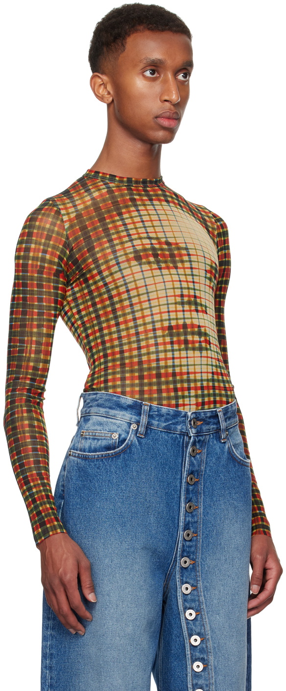Jean Paul Gaultier Yellow & Red 'Tartan Face' Long Sleeve T