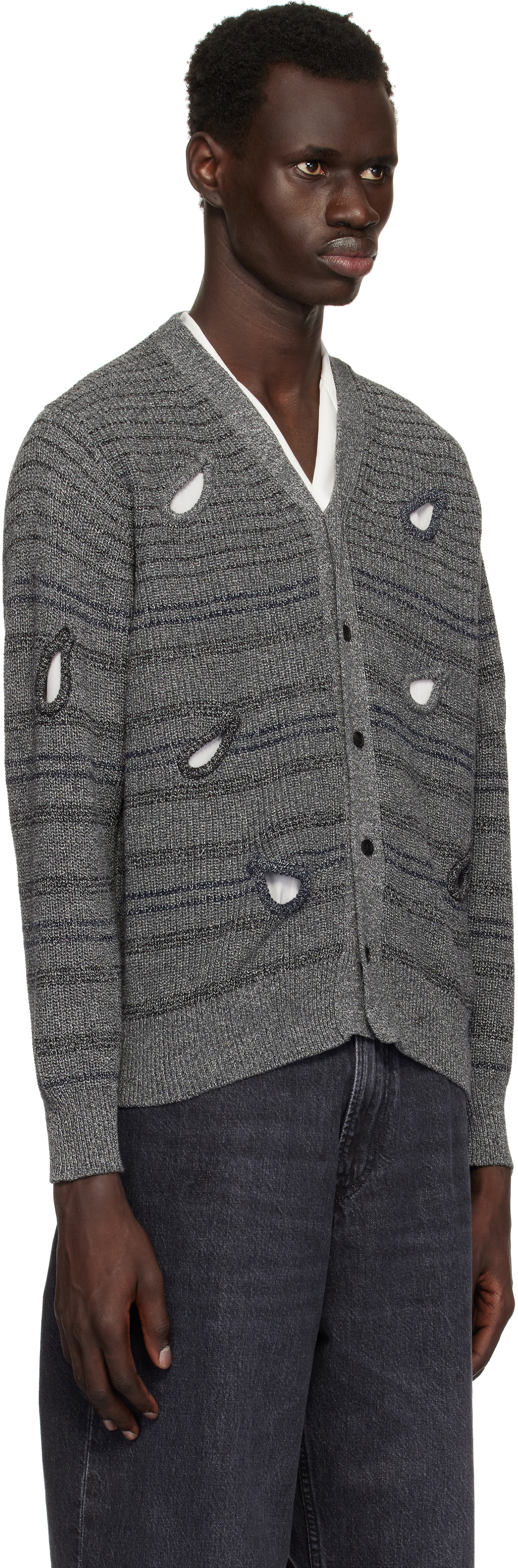 Toga Virilis Gray Hole Knit Cardigan