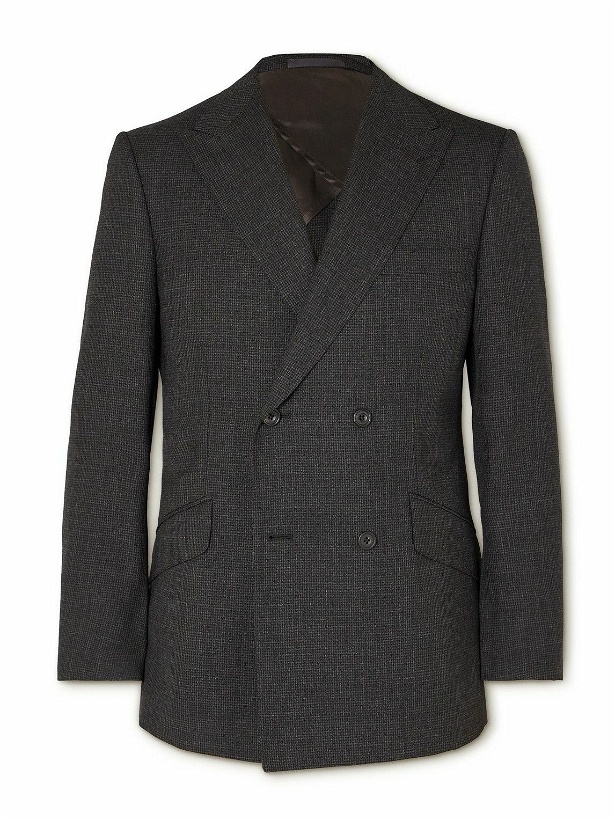 Photo: Kingsman - Double-Breasted Checked Wool Suit Jacket - Gray