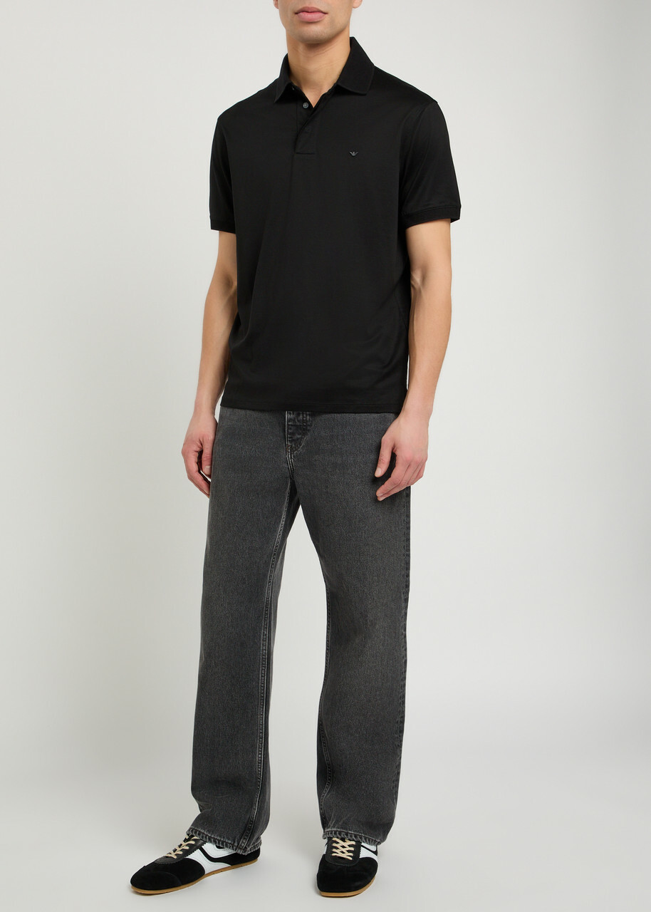 Emporio Armani Logo-embroidered Jersey Polo Shirt Black
