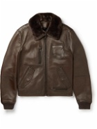 Yves Salomon - Slim-Fit Shearling-Trimmed Leather Jacket - Brown