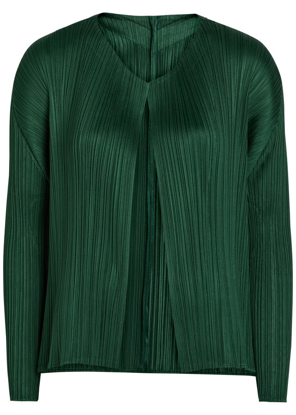 Photo: Pleats Please Issey Miyake Pleated Woven Cardigan Dark Green