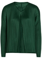 Pleats Please Issey Miyake Pleated Woven Cardigan Dark Green