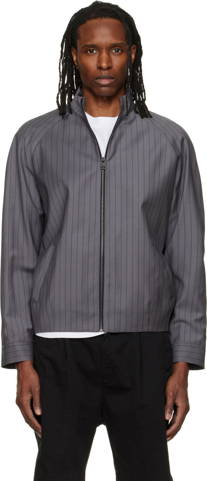 Hugo Gray Slim-Fit Chalk-Stripe Virgin Wool Jacket
