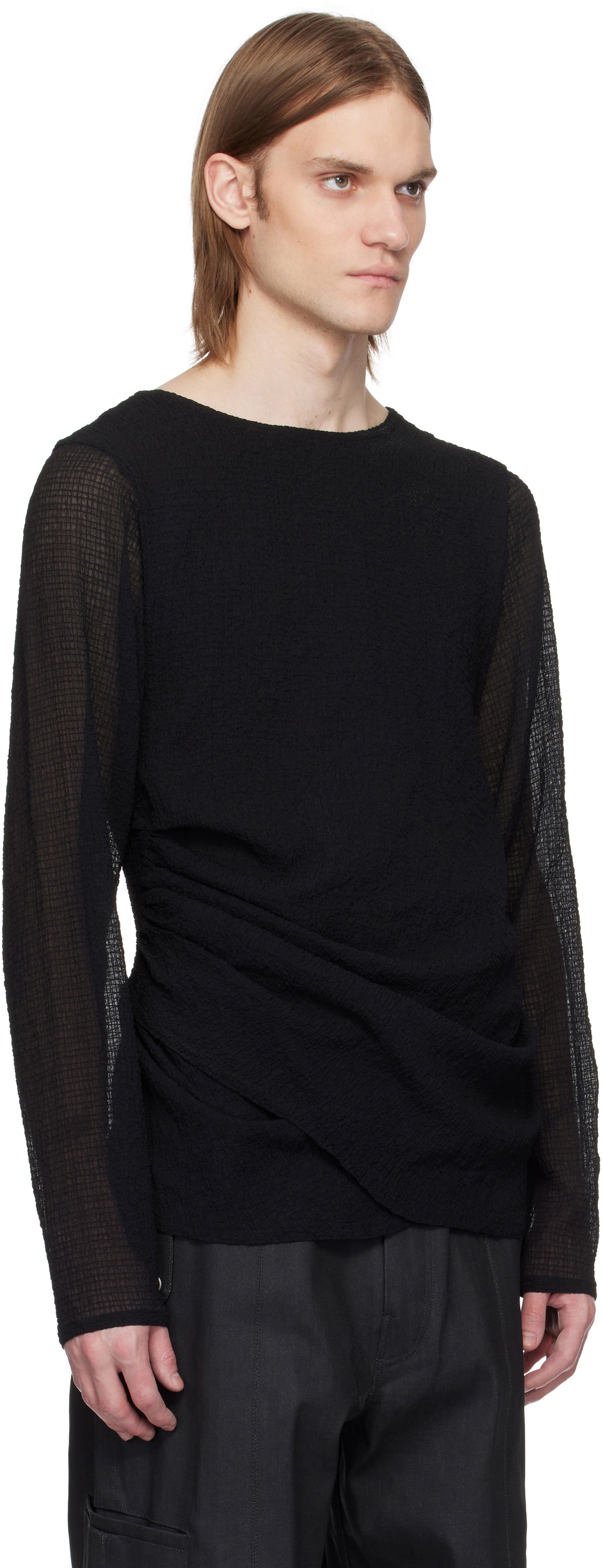 Omar Afridi Black Draped Long Sleeve T-shirt