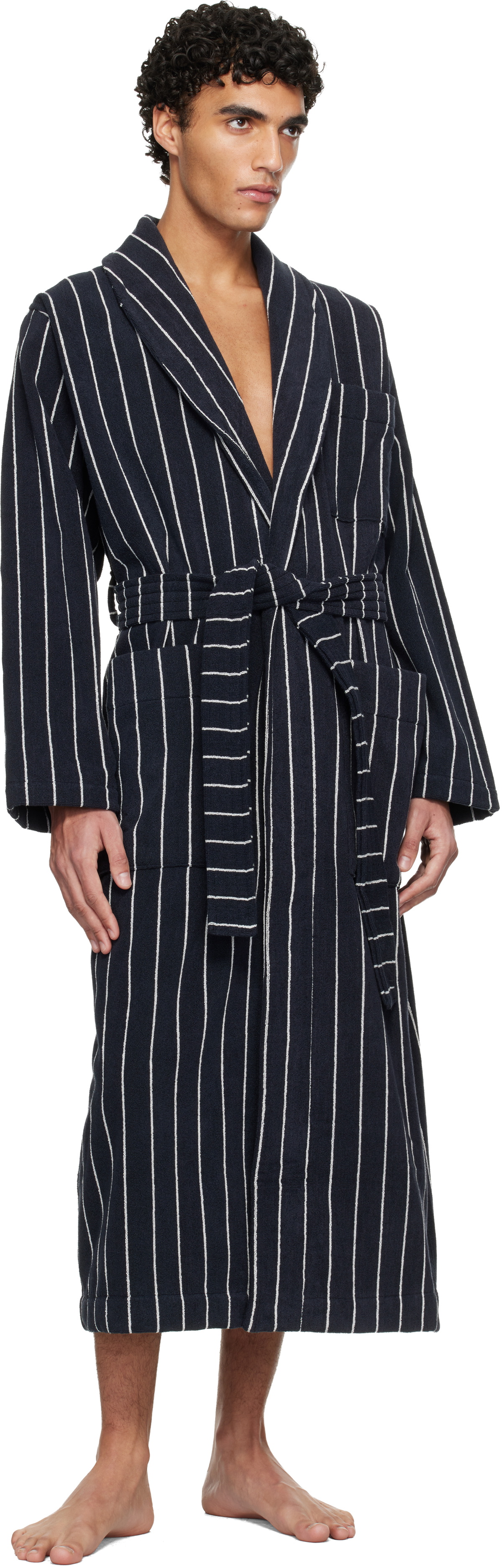 Tekla Navy & White Terry Classic Bathrobe