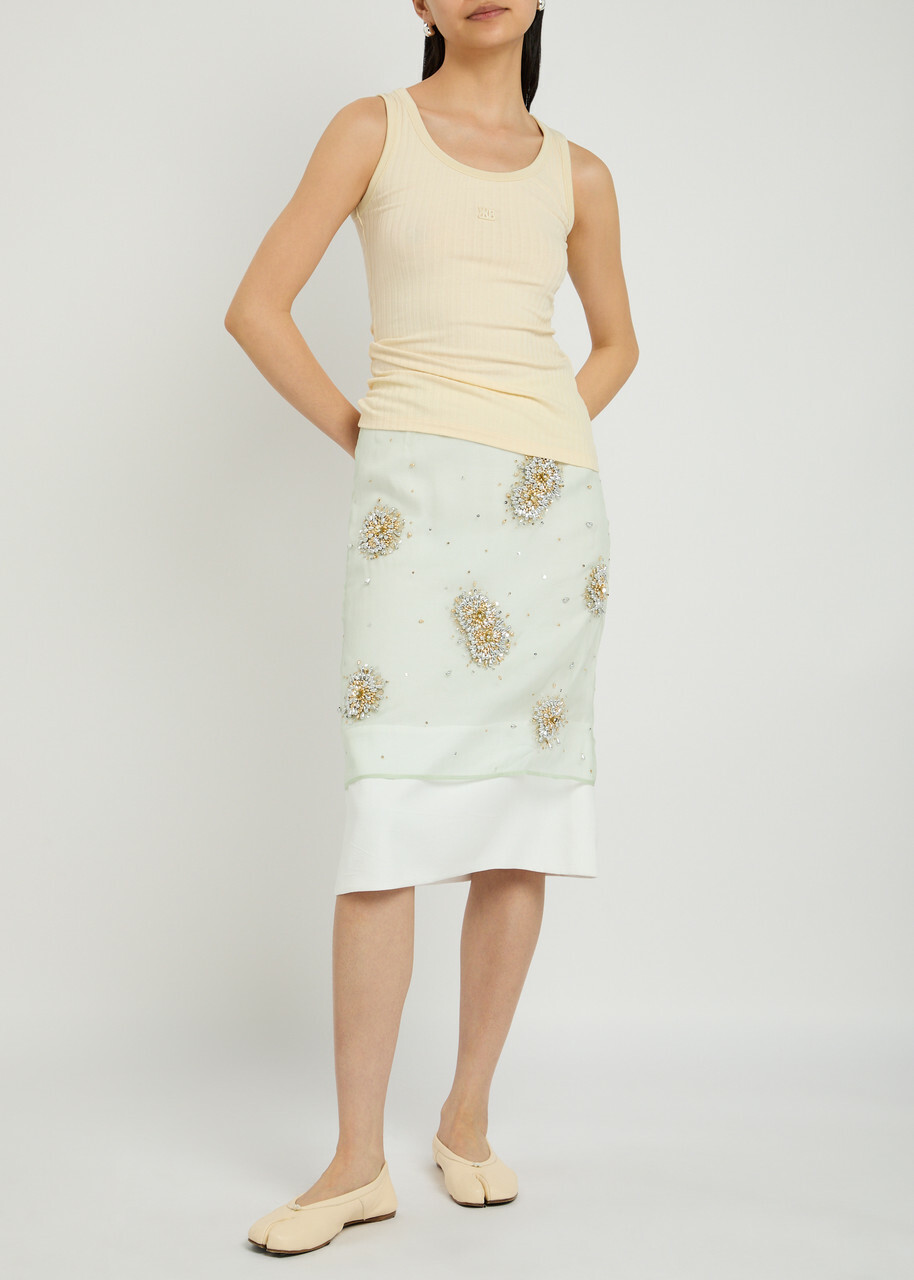 Wales Bonner Triumph Embellished Crepe Midi Skirt Light Green