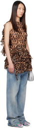 Collina Strada Brown & Black Silk Ruffle Minidress