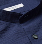 Boglioli - Slim-Fit Grandad-Collar Striped Cotton-Seersucker Shirt - Blue