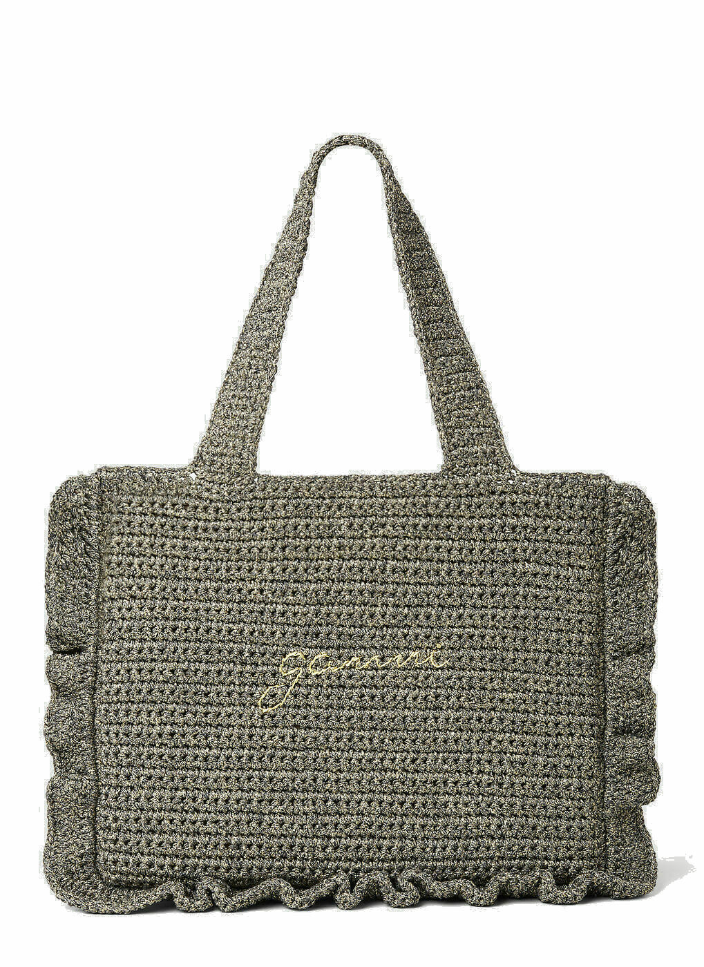 GANNI Crochet Frill Tote Bag female Brown GANNI