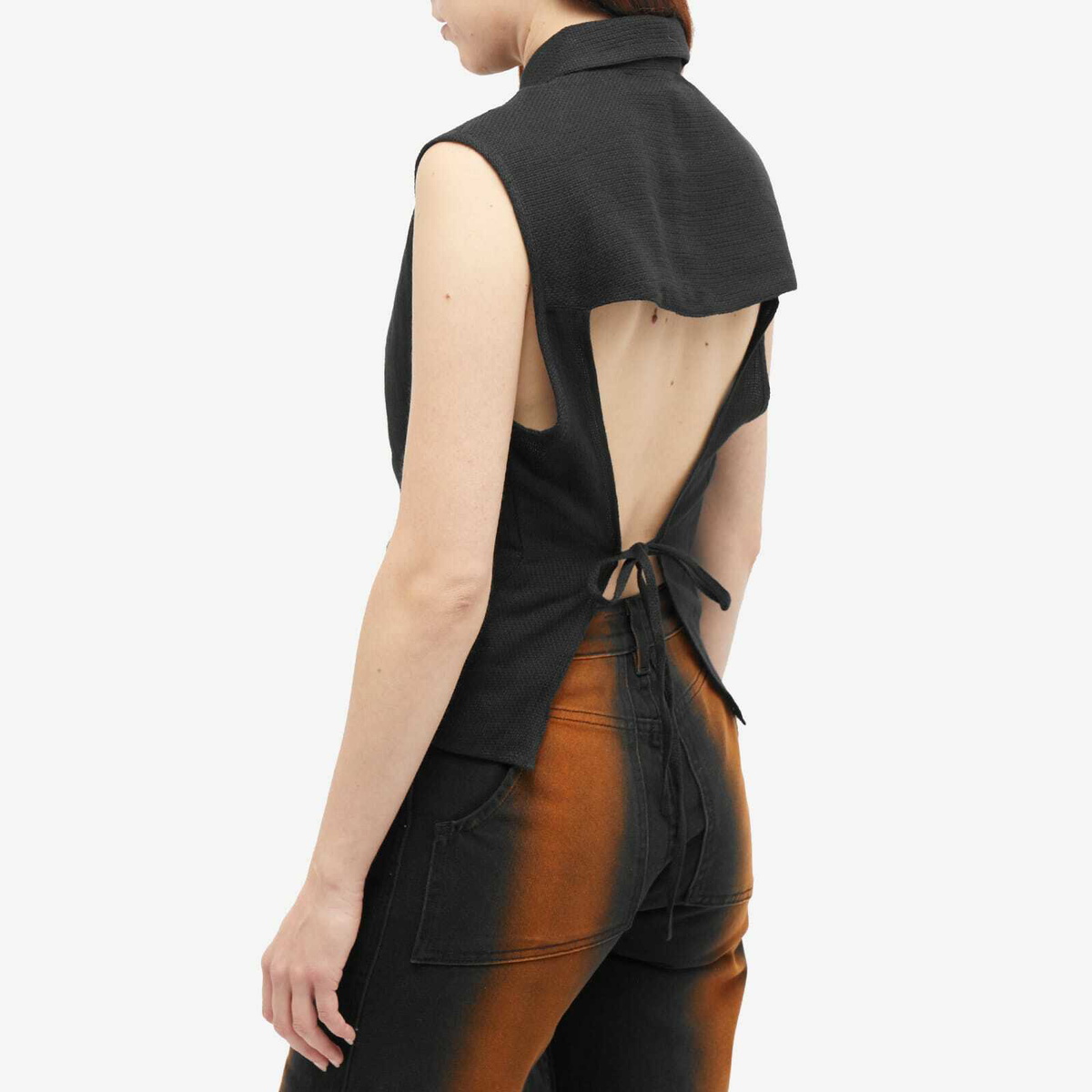 Eckhaus Latta Women's Linen Open Back Tank Shirt in Coal Eckhaus Latta
