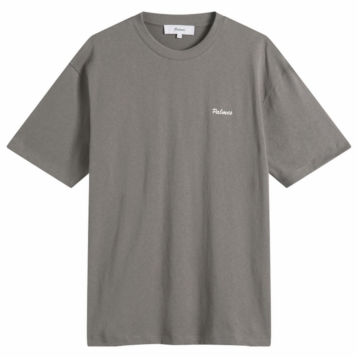 Photo: Palmes Men's Logo Stitch T-Shirt in Charcoal